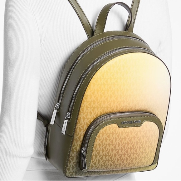 Michael Kors Jaycee Medium Ombré Signature Logo Backpack Olive Combo - Picture 4 of 10